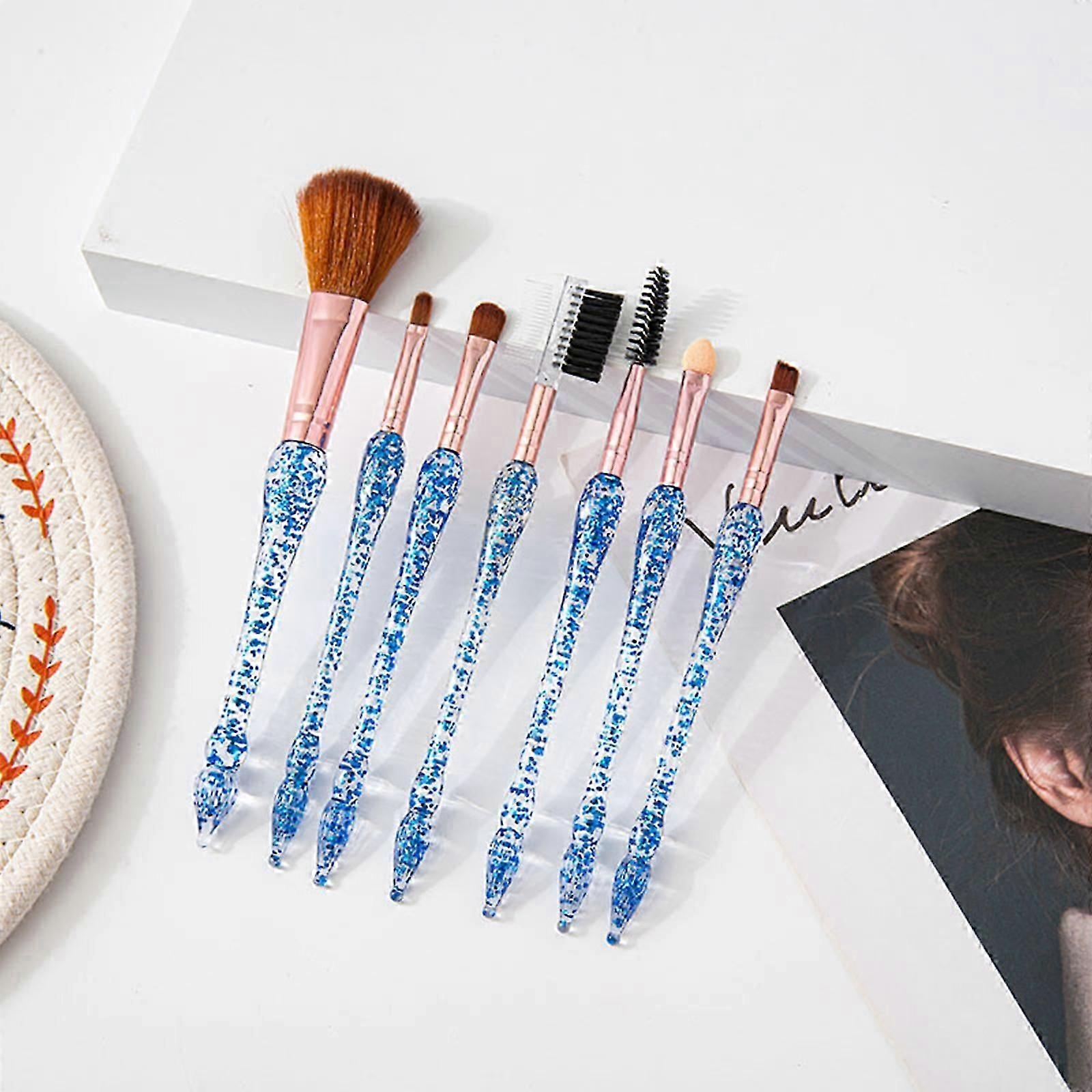 Ensemble de pinceaux de maquillage en cristal scintillant 7 pièces, Bling Fond de teint professionnel Correcteur Ombre à paupières Eyeliner Fard à joues Mélange de lèvres Pinceaux synthétiques Kit d’outils