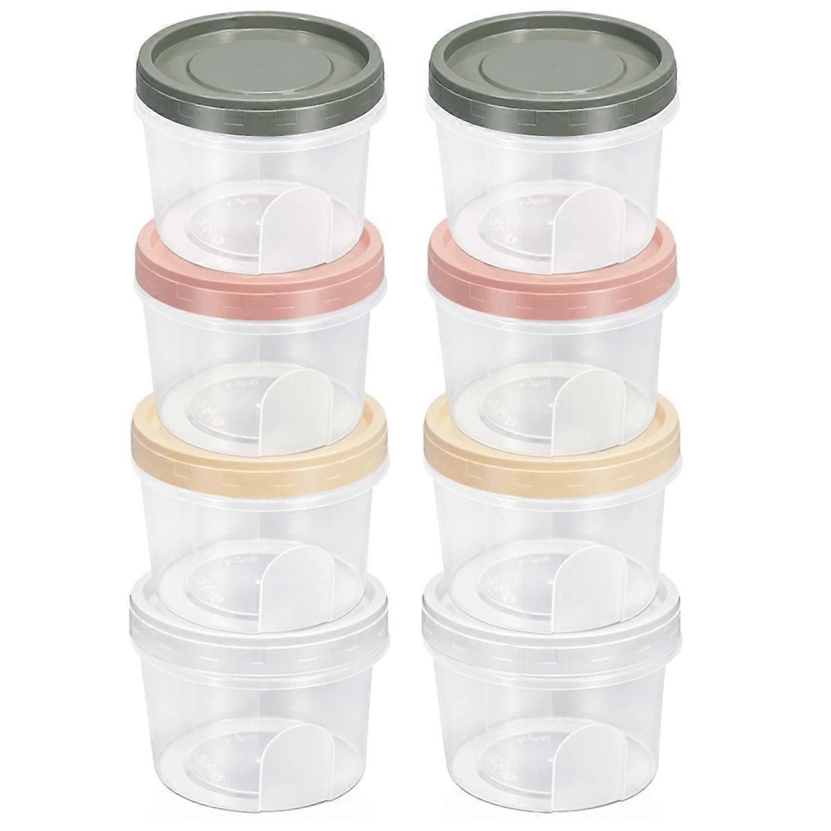 8PCS Round Plastic Containers with Lids, Reuseable Small Freezer Storage Container Jars with Screw Lid 500ML