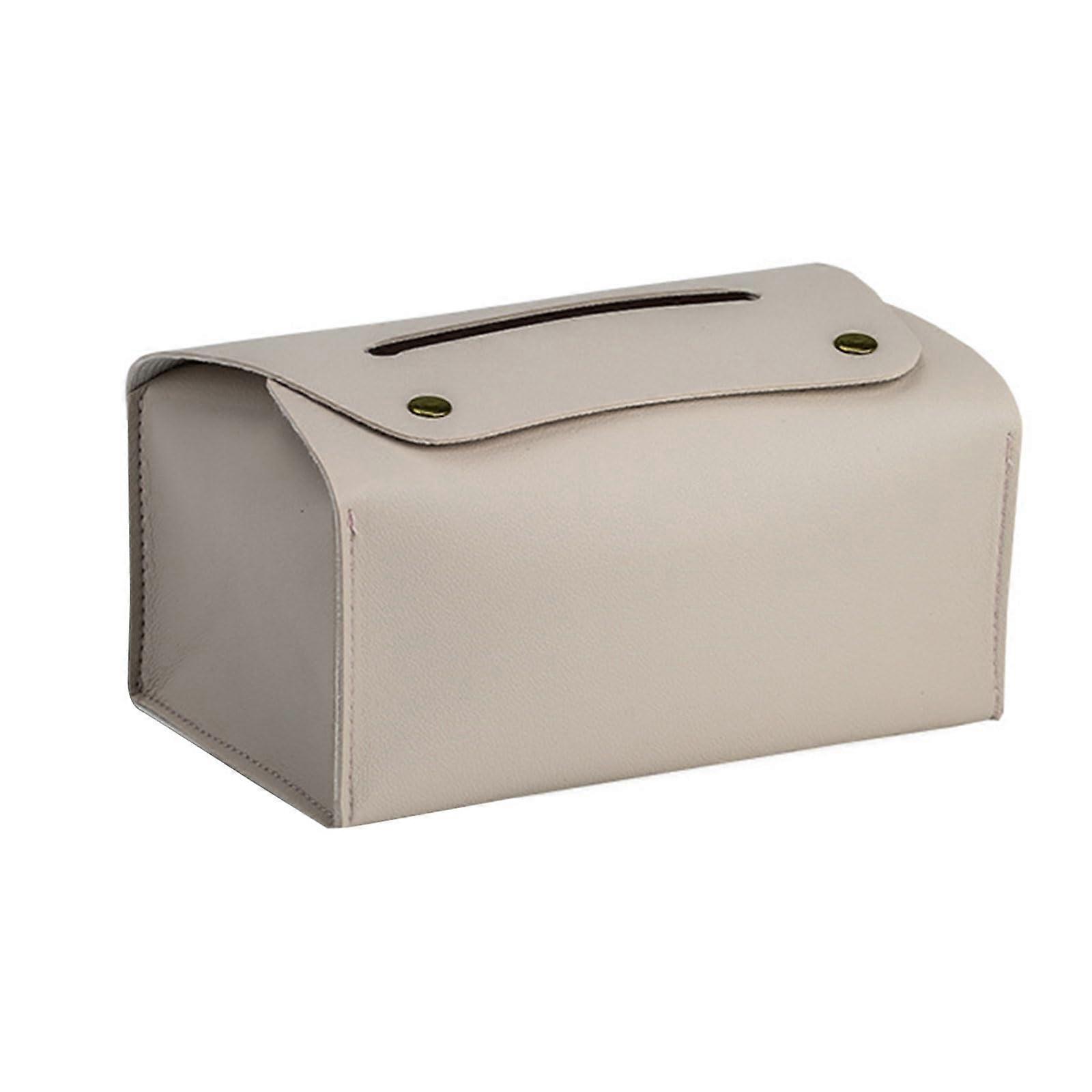 PU Leather Tissue Storage Rack Cream Rectangular Paper Towel Dispenser Box Elegant Refillable Tissue Holder Case