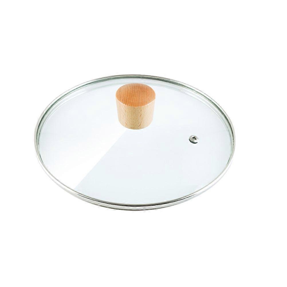 Visible Cooking Pot Lid Anti-Scald Anti-Overflow Round Tempered Glass Wood Knob 1Set