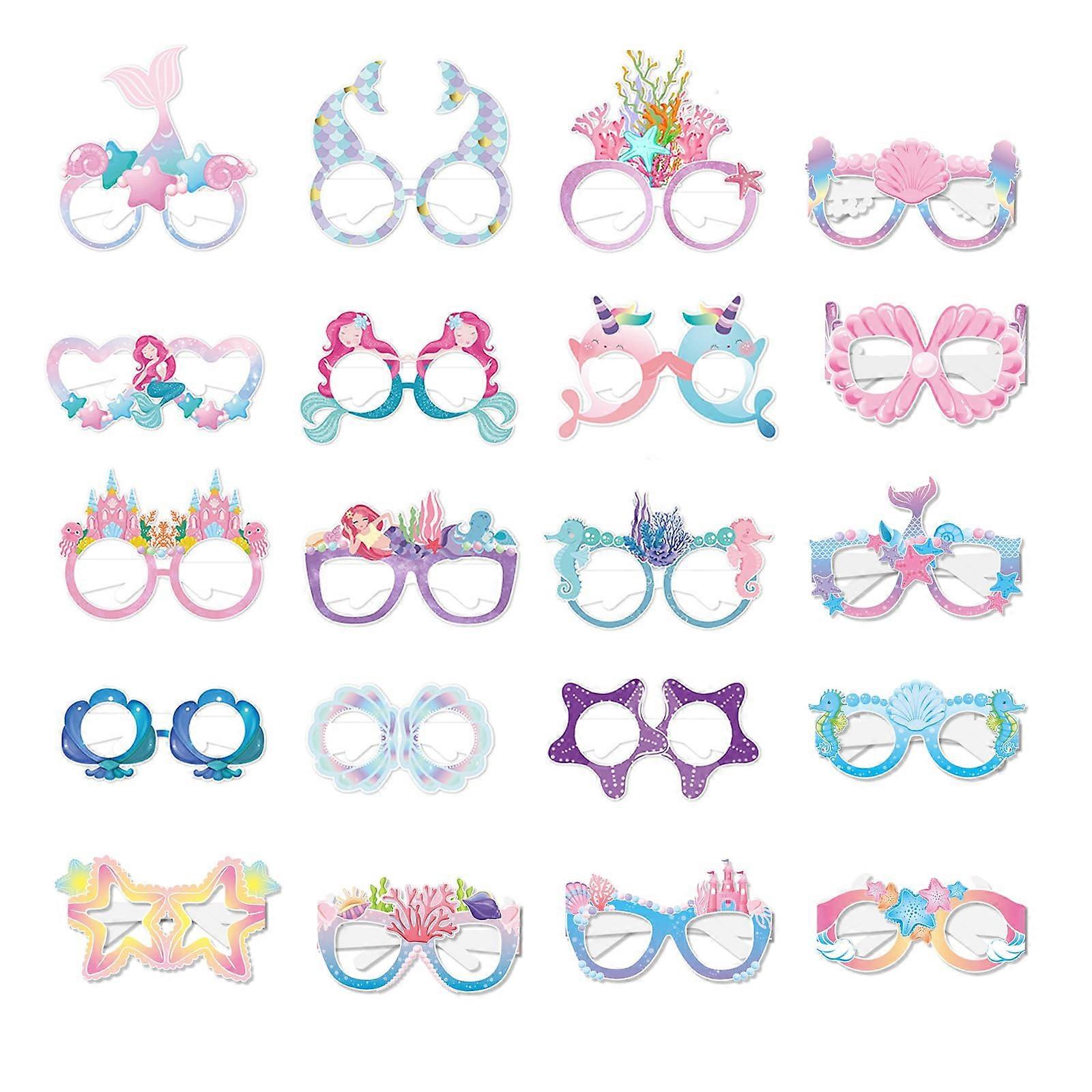 Mermaid Party Glasses Set, Paper Party Glasses, Ocean Theme, Photo Props, Pack of 20