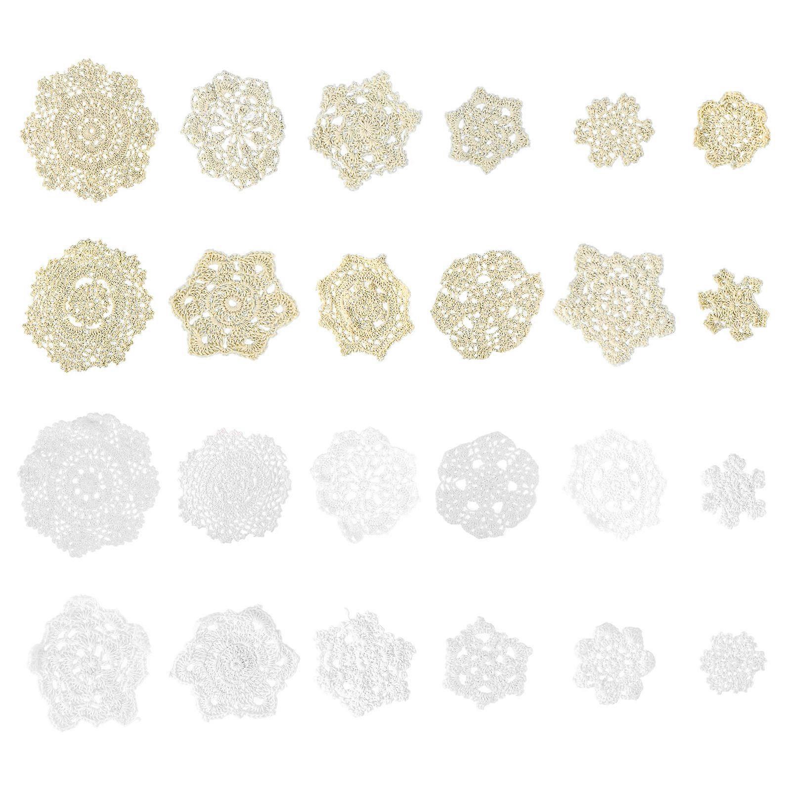24pcs Handmade Cotton Crochet Appliques Doilies Lace Placemats Reusable Washable Decorative Coasters for Sewing Crafts and Table Decor
