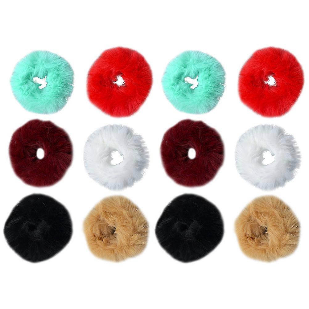 להקות שיער ארנב חמודות קשרי שיער קטיפה חיקוי מחזיקי קוקו שיער ארנב לילדות לבוש יומיומי לבן פול שחור יין אדום חאקי 12 יחידות