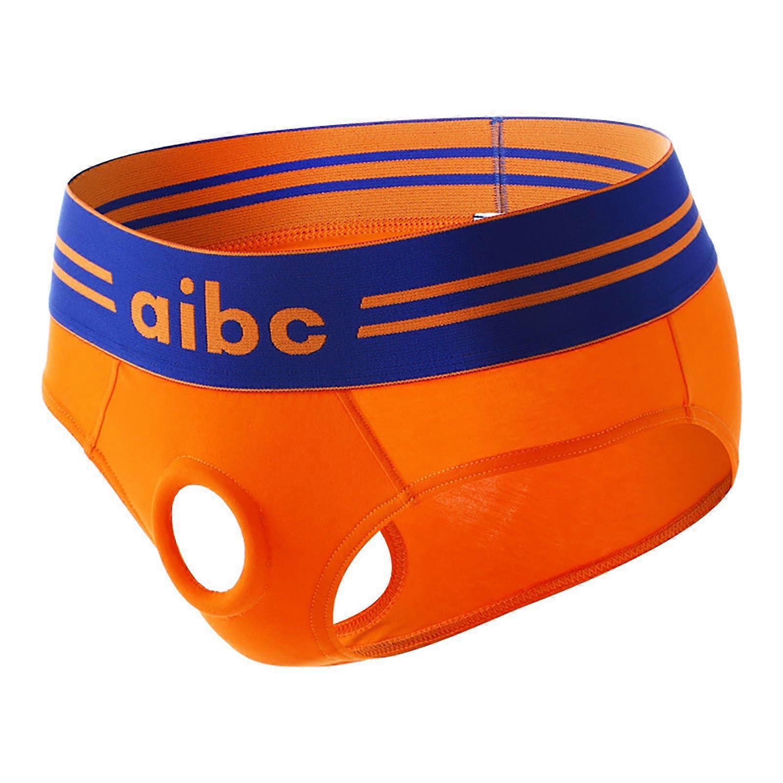 Men's Sexy Jockstrap G-String Underwear with Open Front Elephant Design for Clubwear XXL Orange