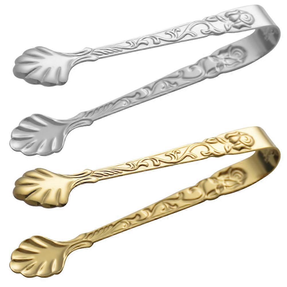 Mini Tongs Practical Design For Kitchen Gadget Tool Golden 9x3x1.7cm Ice Cube Handling 2Pcs