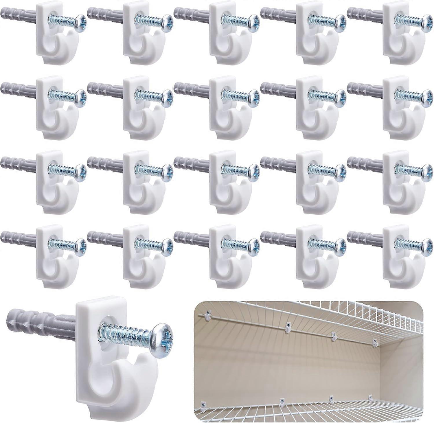 Wire Shelf Loop Clips - 20 PCS White Down Wall Clips for Closet Shelves