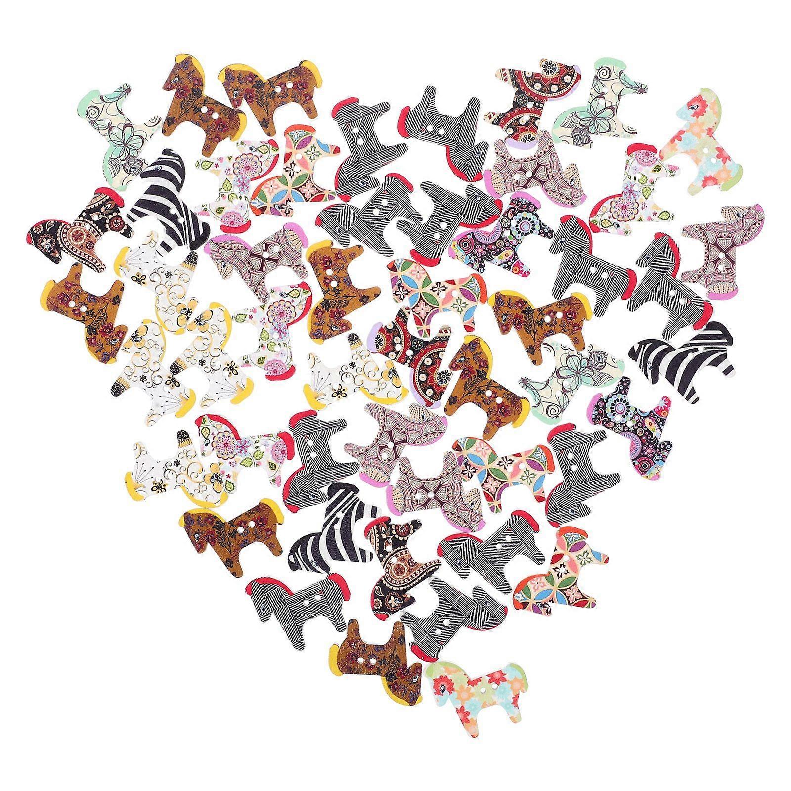 50stk yndige malede ponyformede træknapper dekorative tøjknapper