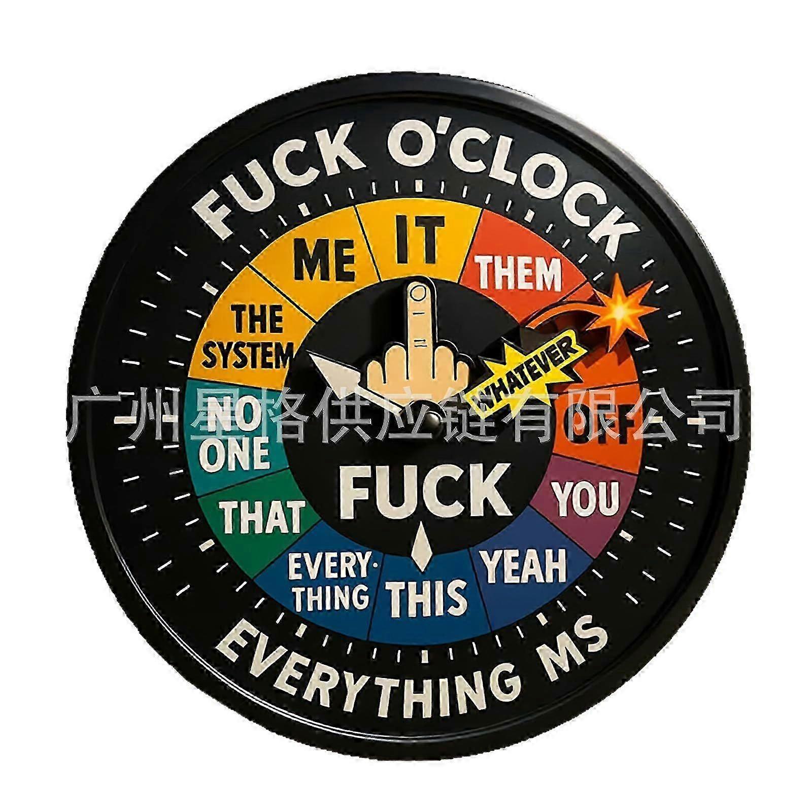 F*CK O'Clock Horloge De Décision D'humeur Faite à La Main 28 Cm