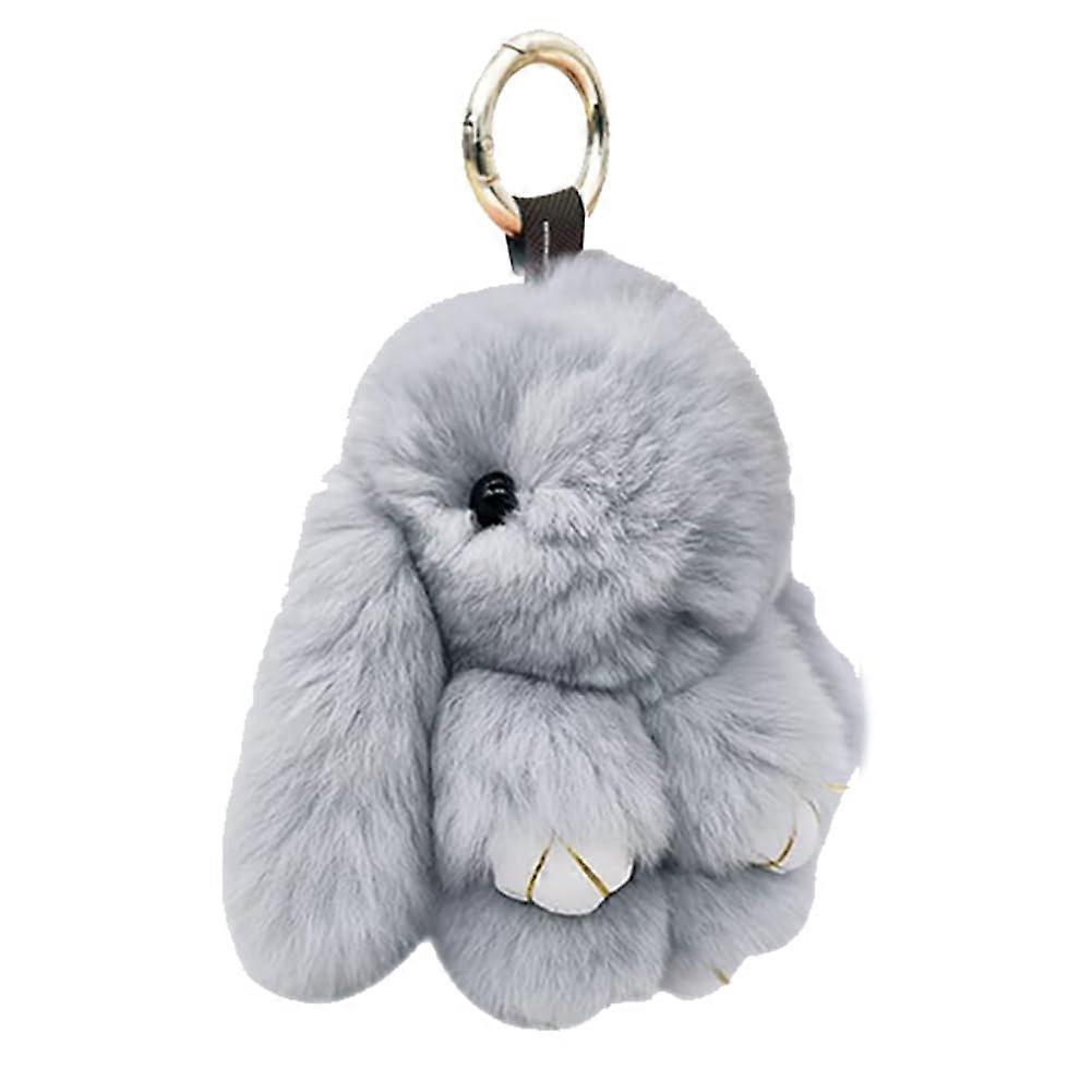Plush Rabbit Keyring, Fluffy Light Grey Pompom Keychain, Cute Handbag Pendant, Women's Accessories for Car Keys