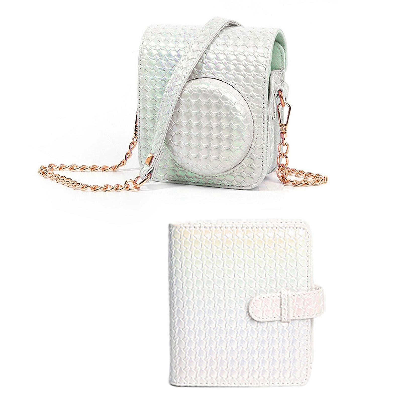 Camera Bag and Album Set for Mini12 Camera Case with Fashionable Design Protective Cover Capture and Store Every Moment  Symphony white