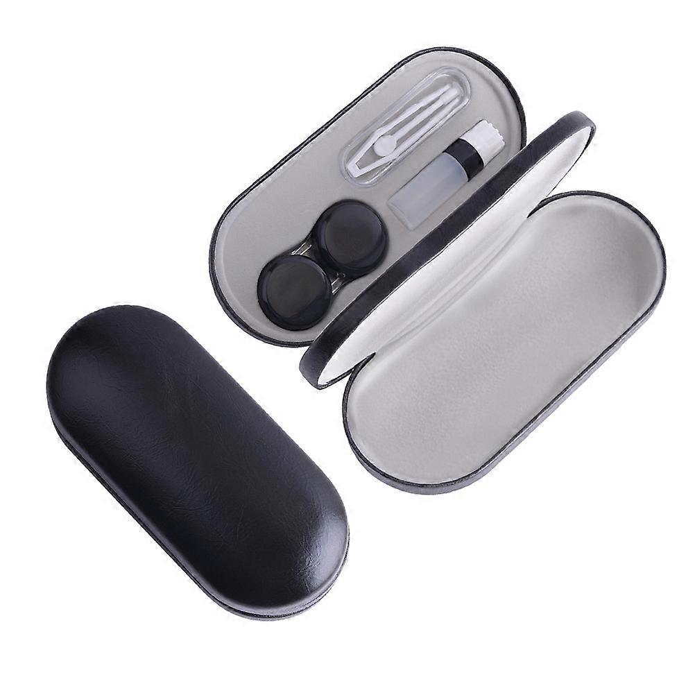 Compact Glasses Case PU Leather Glasses Box For Daily Use Black 15.8*7.4cm Mirror Included 1Pack