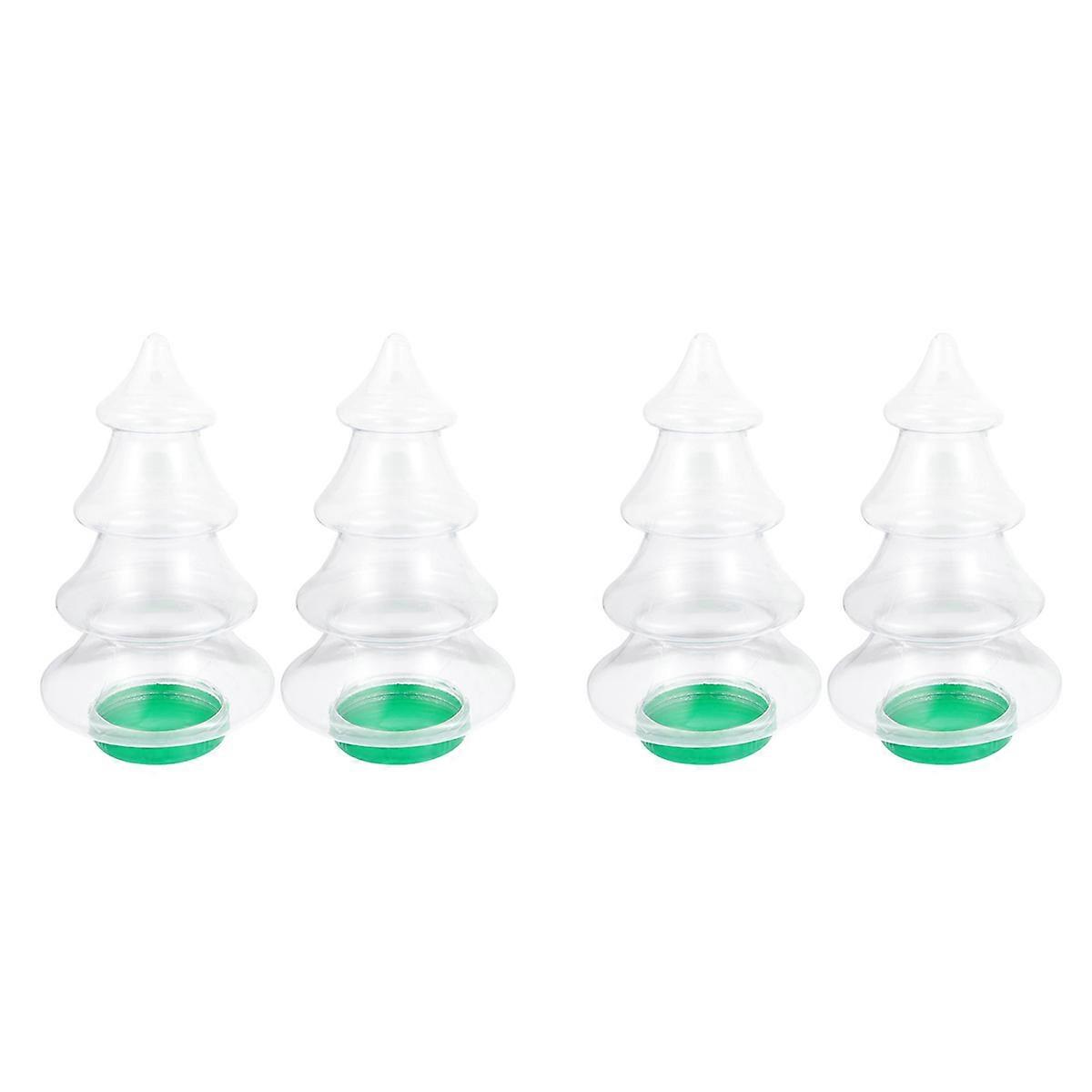 4Pcs Candy Jars Christmas Tree Shaped Plastic Cookie Jars with Lids Lovely Candy Storage Bottles 1.5