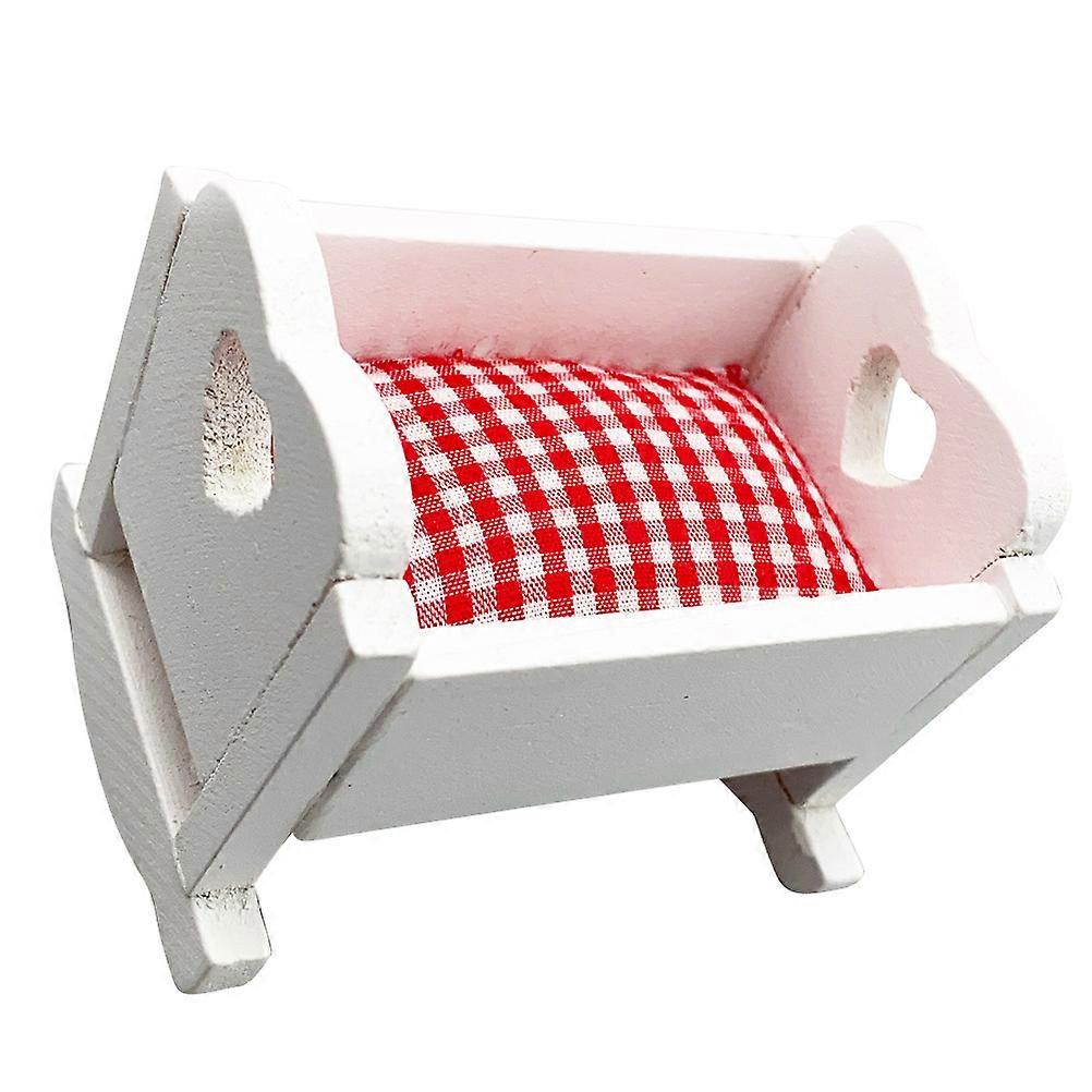 Miniature White Crib Dollhouse Bed for Playroom Decoration – Compact Model Furniture