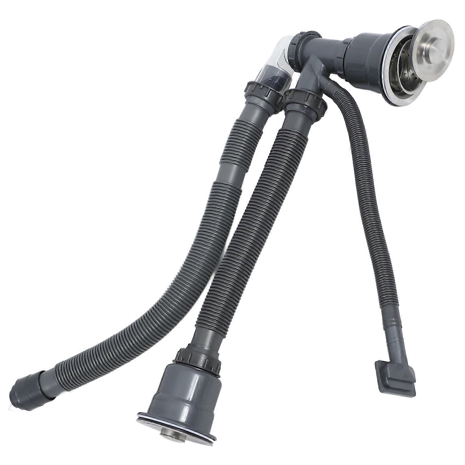 Dual Sink Drain Kit Washbasin Drain Pipe Grey 61.00X7.00X7.00cm Odor Blocking 1 Set