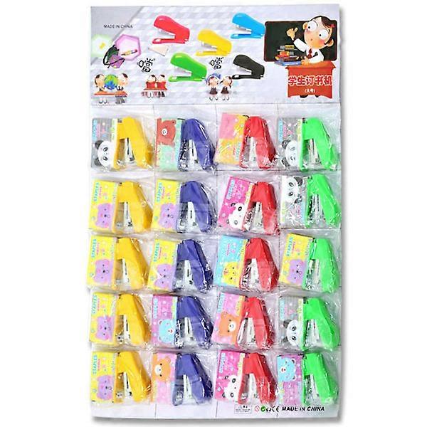 Set of 20 small colorful staplers with staples, 10-sheet capacity, random colors, pocket stapler with staple remover.
