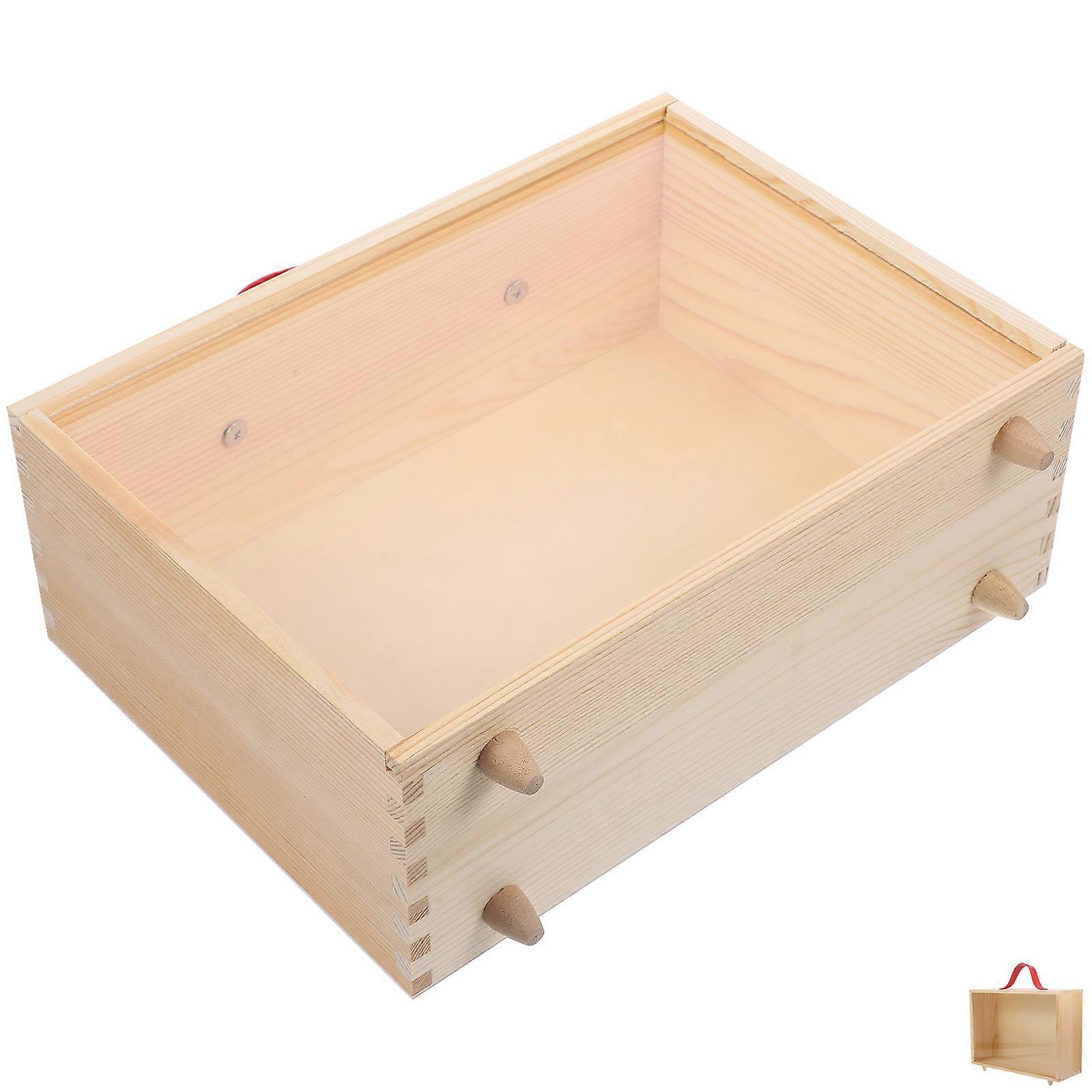 Wood Gift Box with Clear Lid and Handle for Home Beige Decorative Storage for Small Items 6.3 x 4.3 x 2.8 Inches