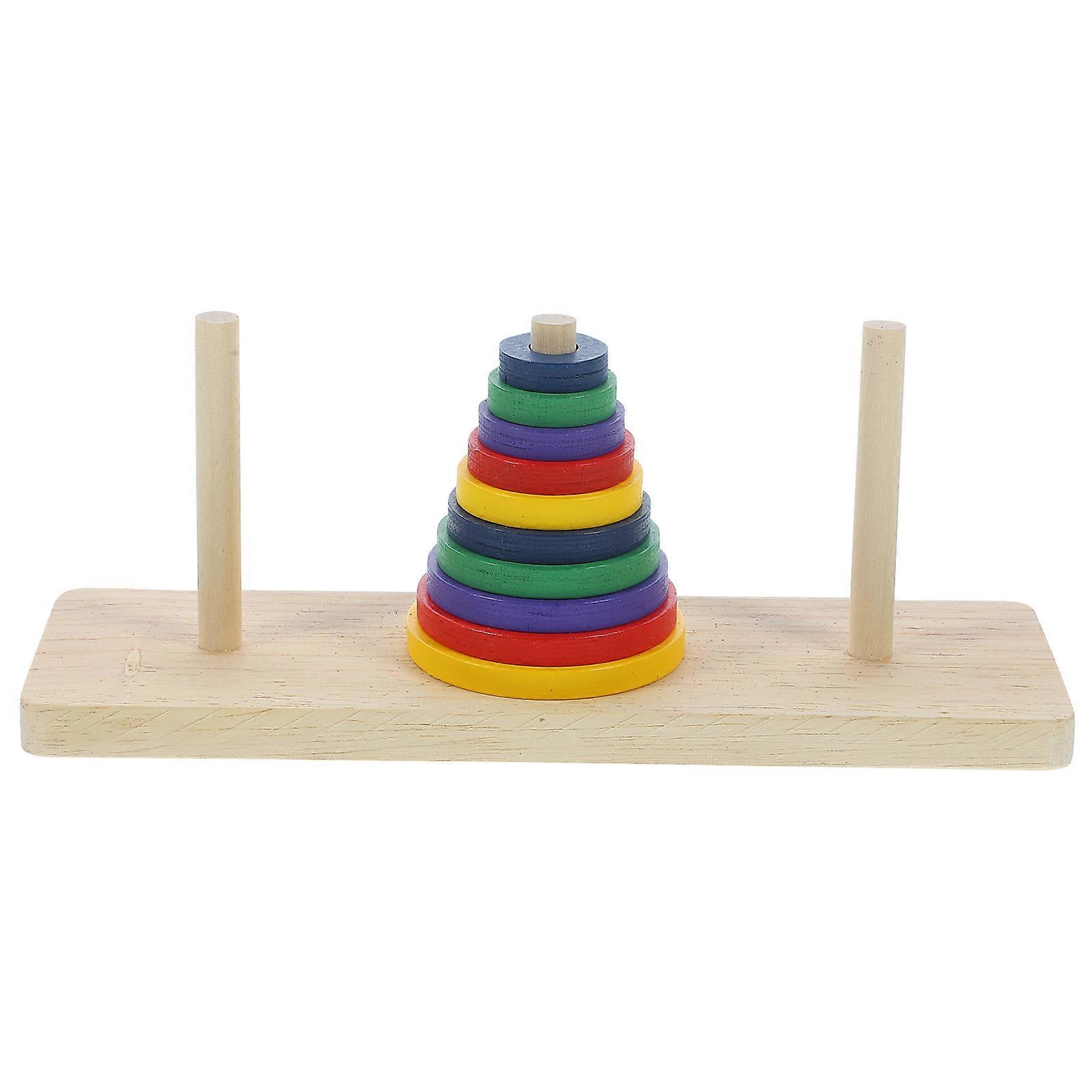 Wooden Hanoi Tower Puzzle Game Colorful, Safe & Teaser for Adults, DIY Intelligent Unlock Challenge for Development