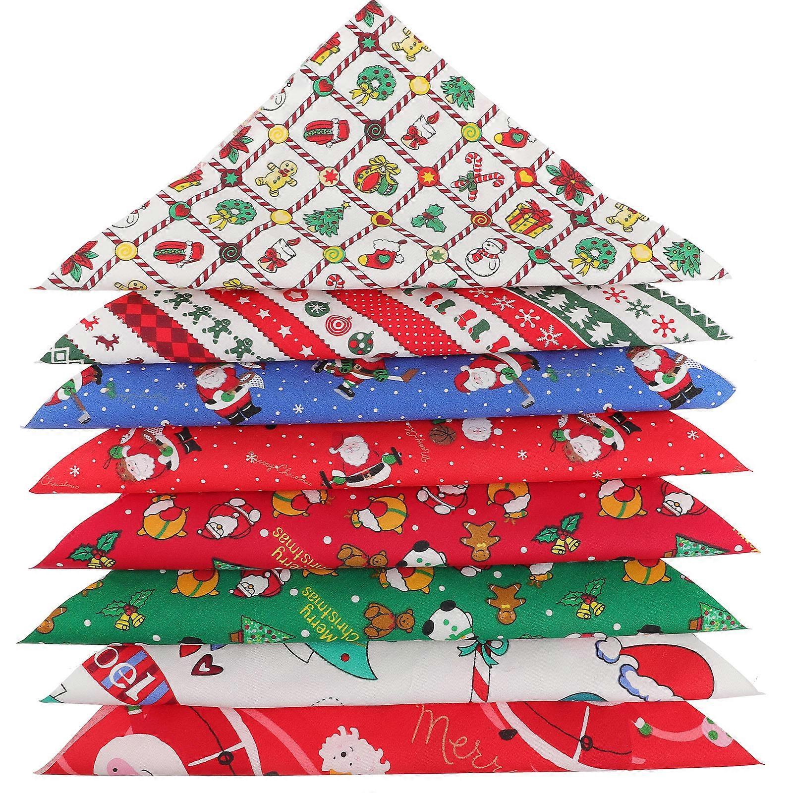 8Pcs Christmas Cotton Fabric Square Sheets for Quilting Craft Patchwork and Sewing
