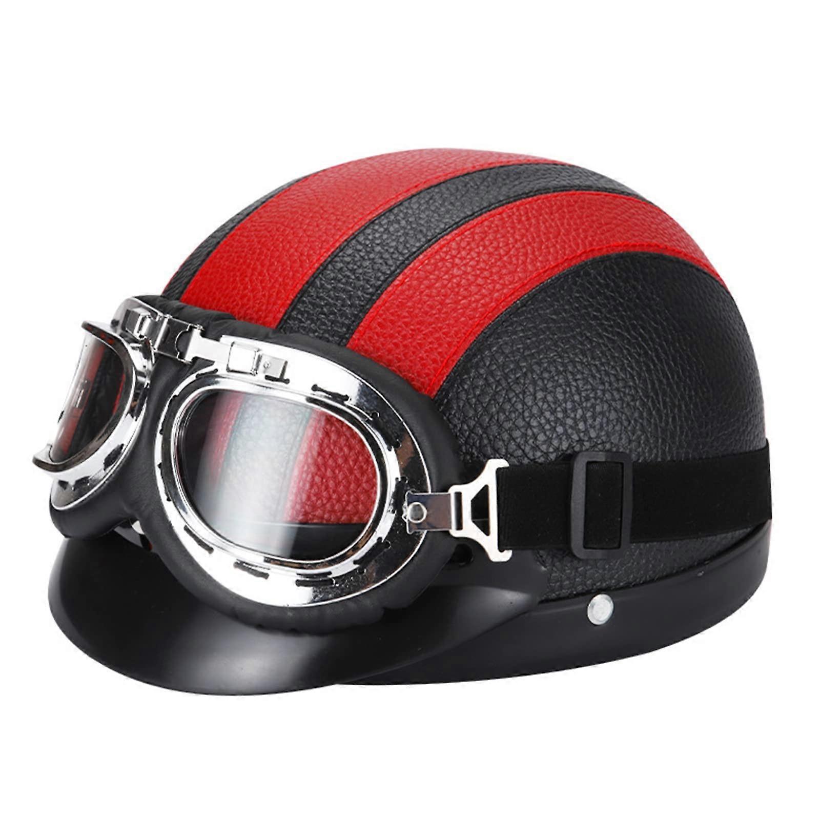 Moped Helmet Retro Jet Half-Shell For Women And Men With Visor And Cycling Goggles ECE Approved