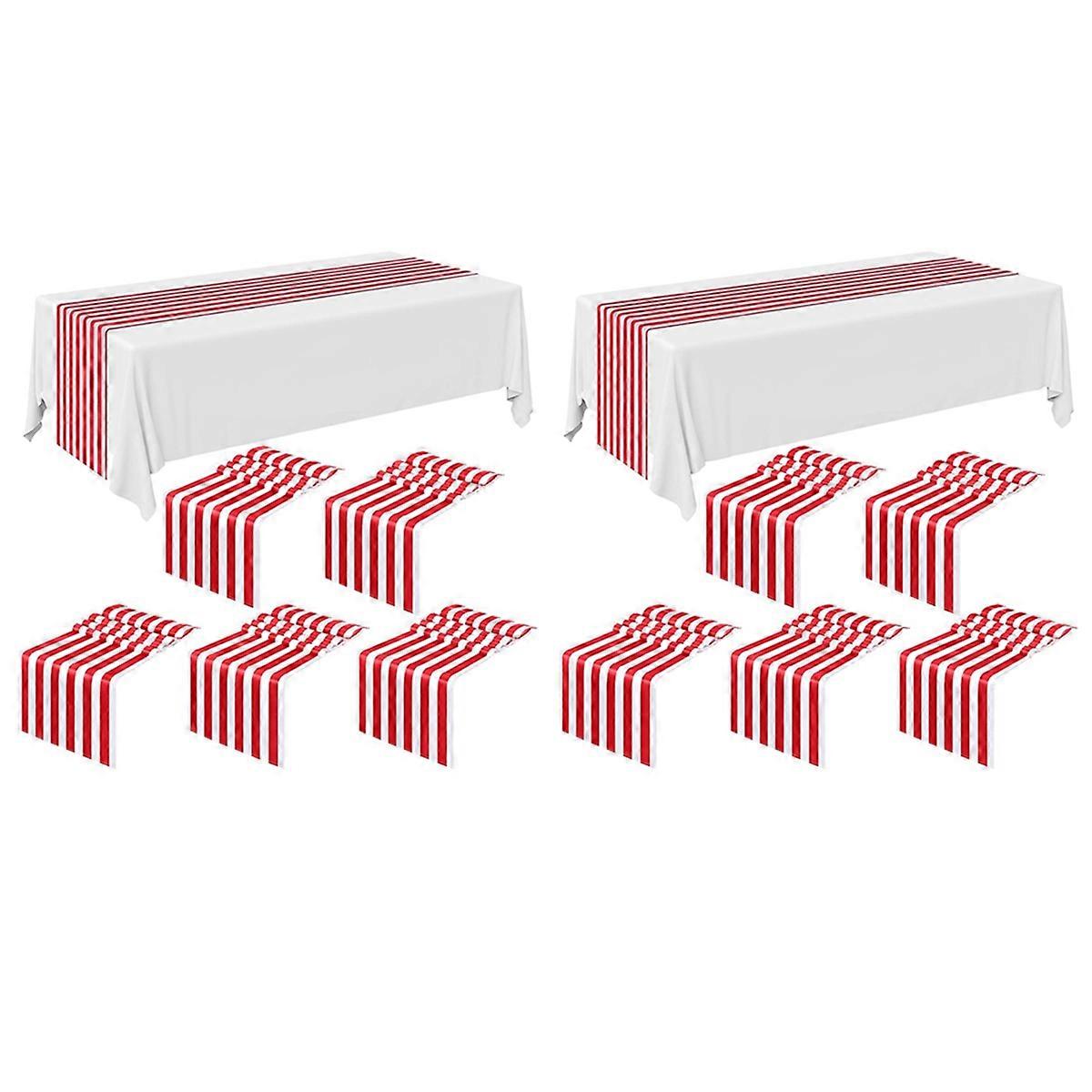 6 Pieces Striped Table Runner Wedding Polyester Table Decor Red White Striped Design Tablecloth Deco