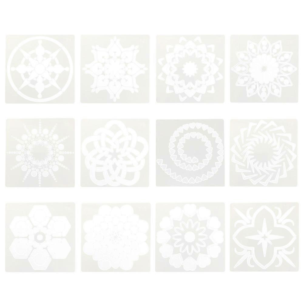 12pcs Mandala Stencil Set Hollow Out DIY Templates for Creative Painting, Crafts & Decor Art Projects Durable Design Tools for Unique Home Decor