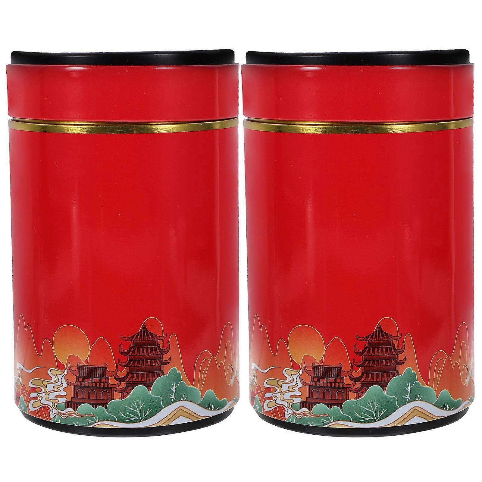 Airtight Tea Container 2Pcs Multi-functional Storage Can Tinplate Home Daily Use Beautiful Practical