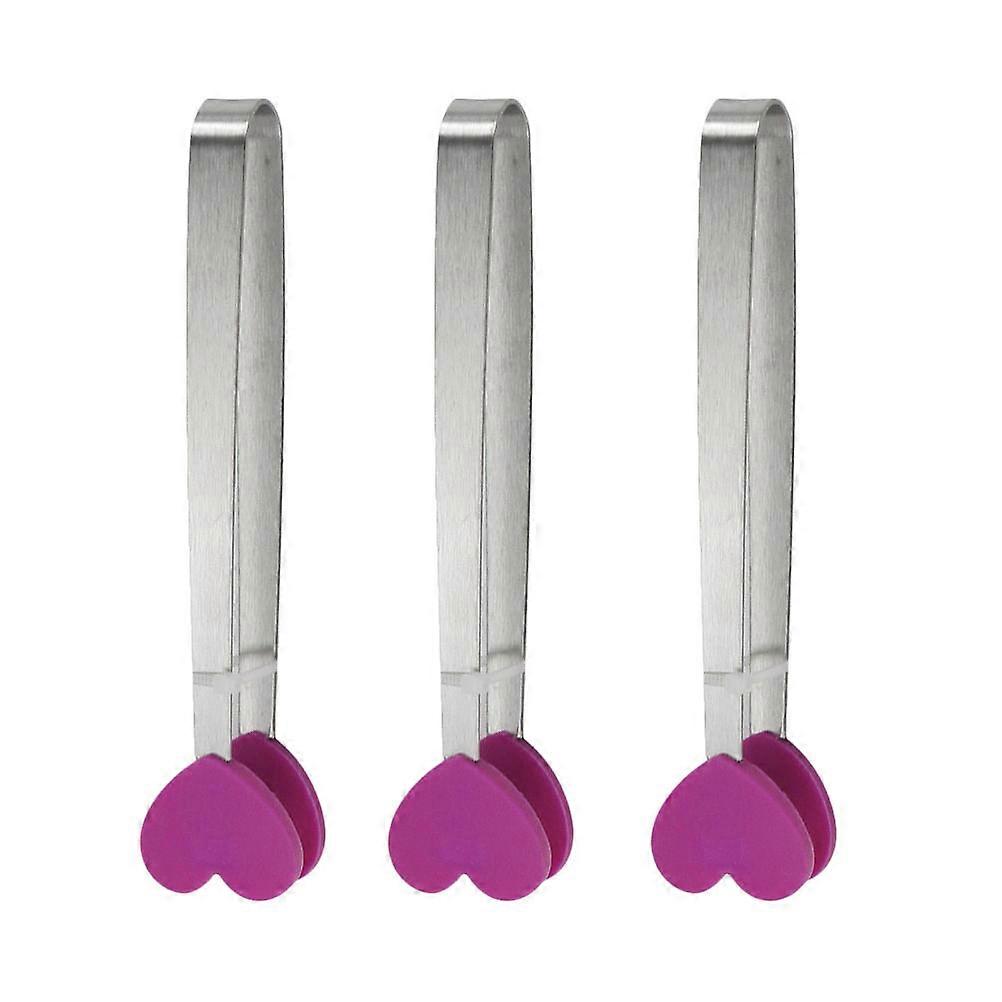 Purple Heart-Shaped Food Clips Stainless Steel and Silicone Kitchen Tools for Gripping Bread Fruit