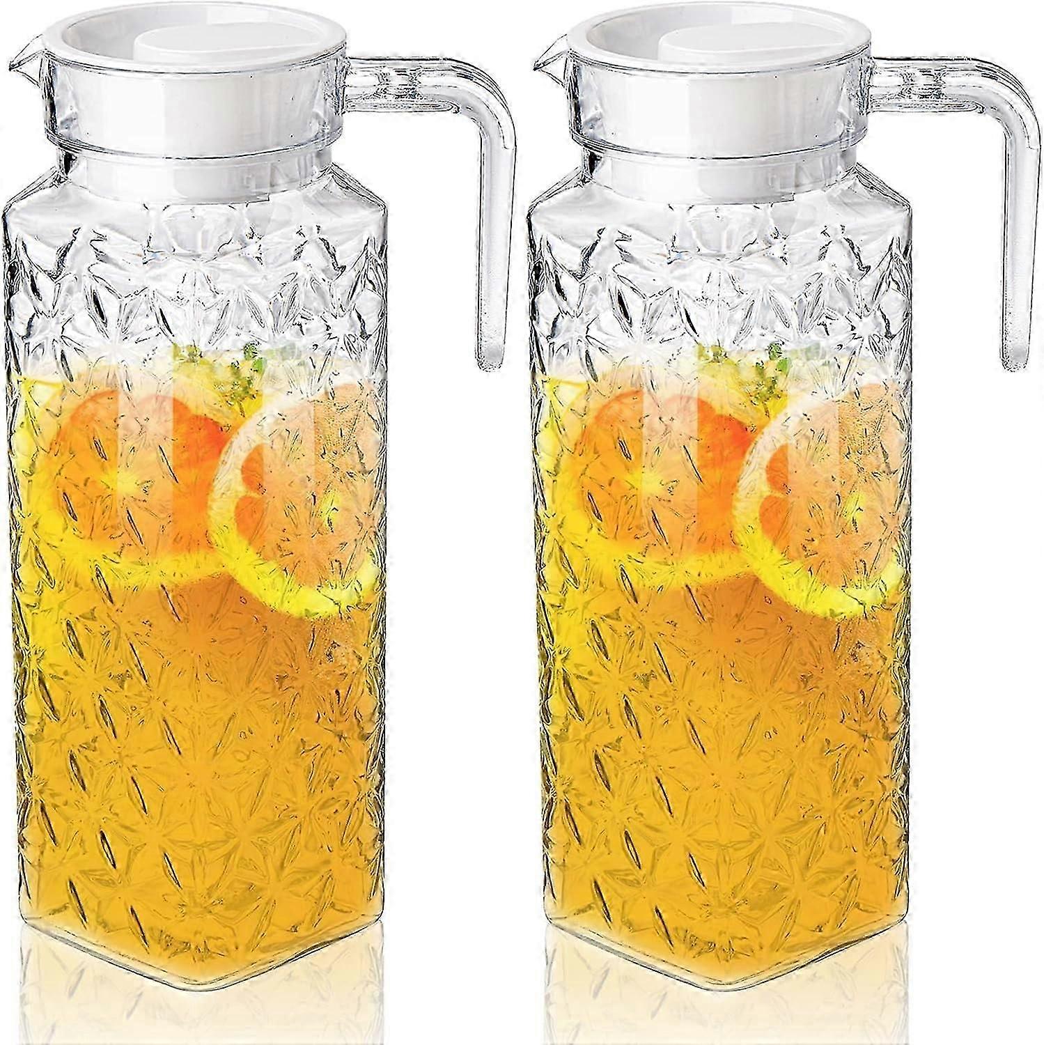 2 Pack Acrylic Pitchers with Lid, 1.1L / 37oz Clear Plastic Pitcher, Transparent Juice Jug Water Pitcher , BPA-Free and Shatter