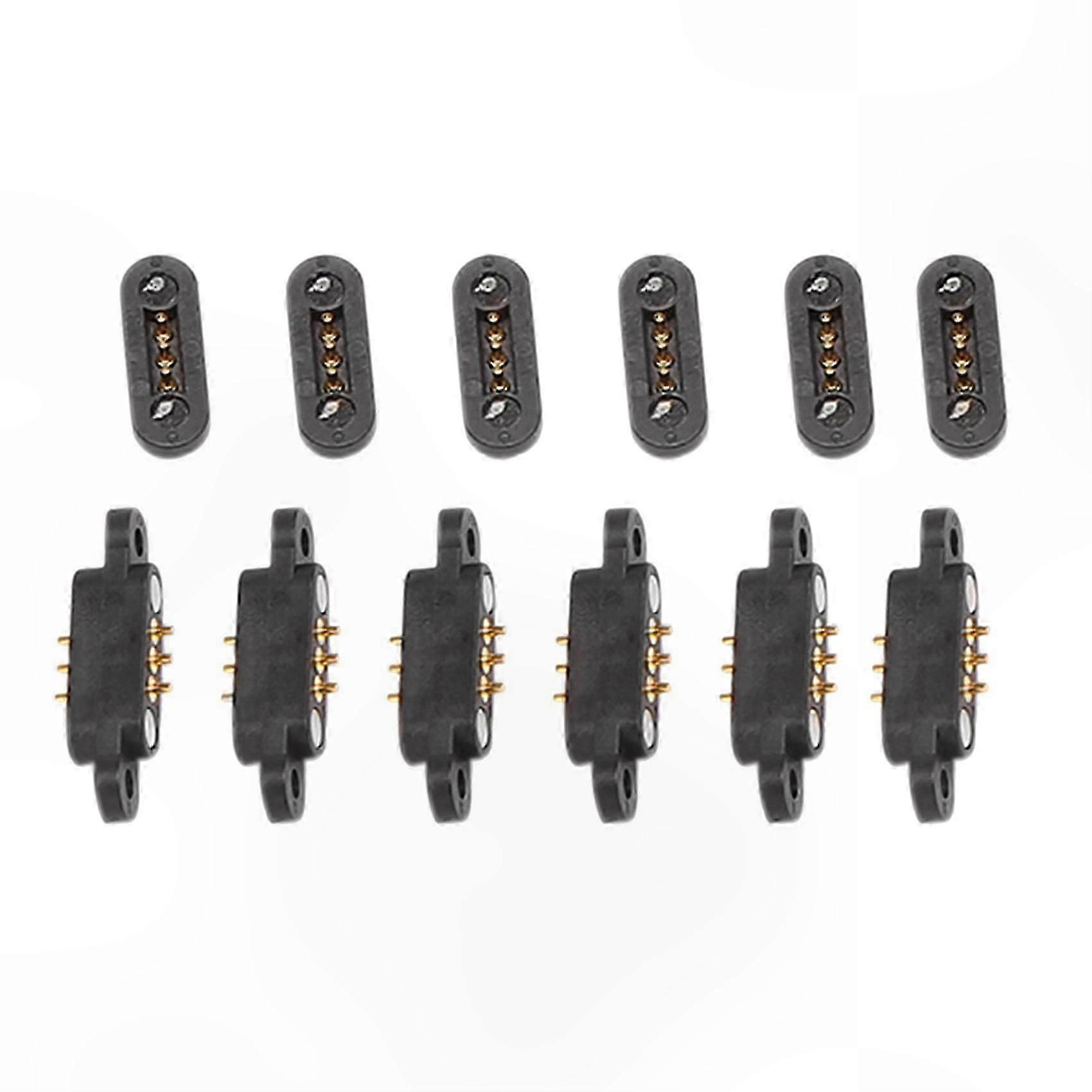 6 Pairs Magnetic Spring Connectors for 3-Position Pogo Pins with 2.3mm Spacing Through Hole Mounting