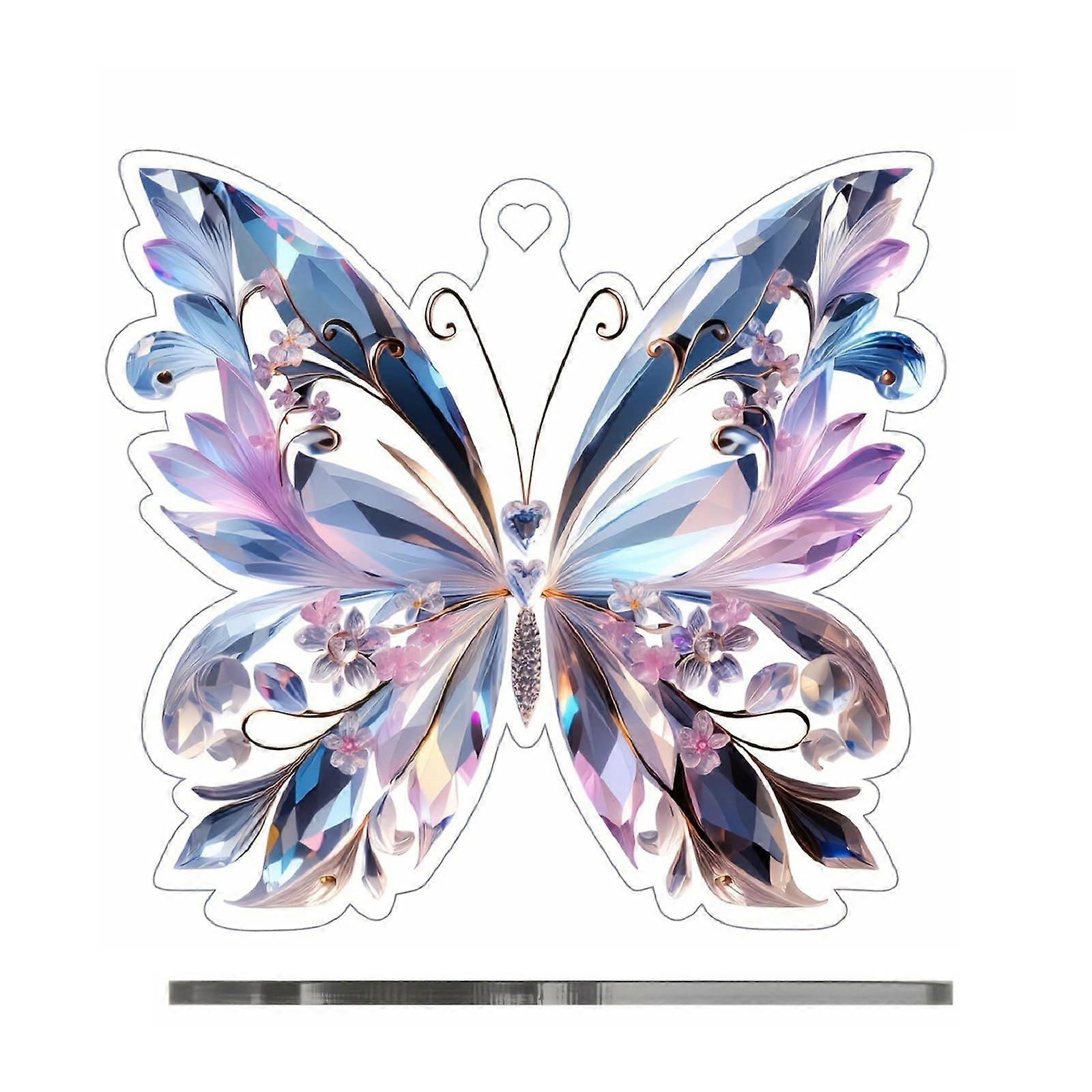 Acrylic Colorful Butterfly Crystal Pendant 2D Flat Ornament for Car Rearview Mirrors and Window Decoration