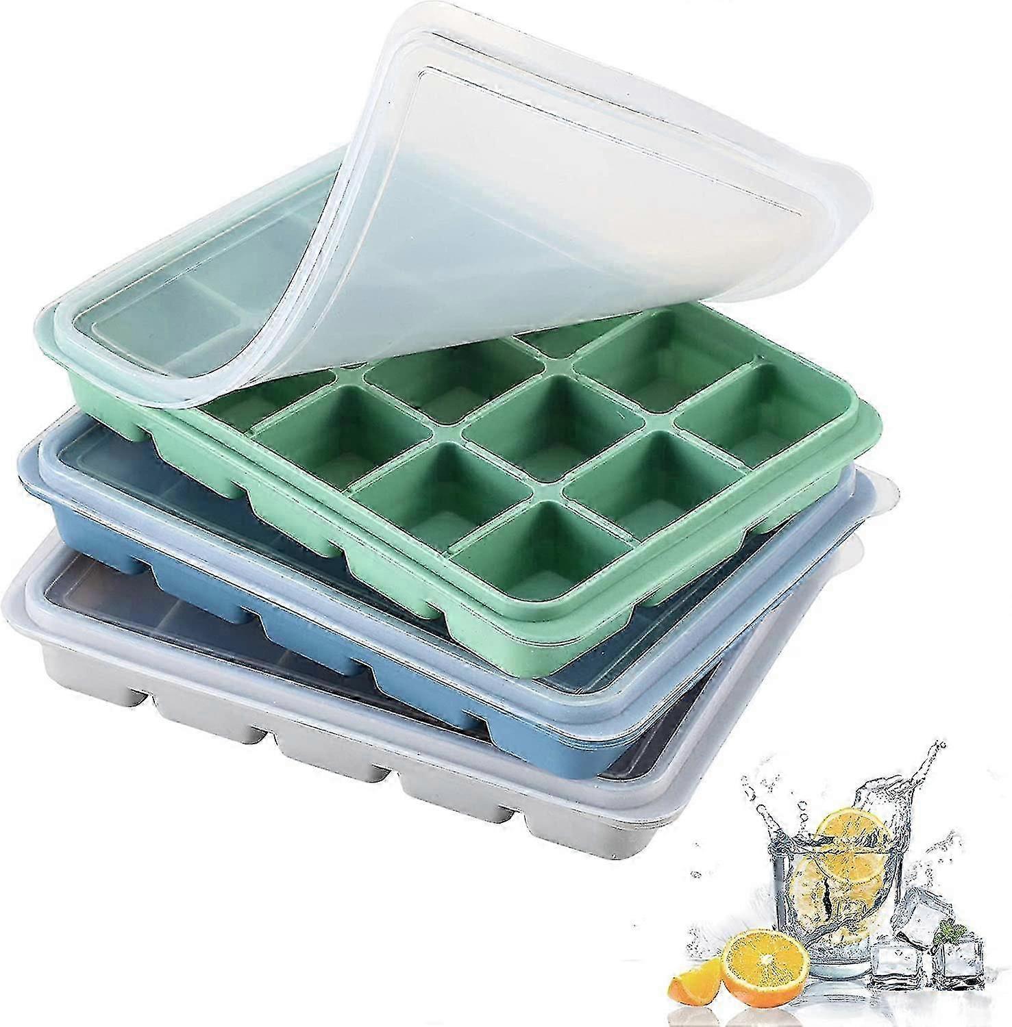 2024 3 Pack Ice Cube Tray, Silicone Ice Cube Molds With No-spill Lids, 45 Cubes, Easy Release, Reusable, Flexible, For Chilled Drinks, Baby Food, Whis