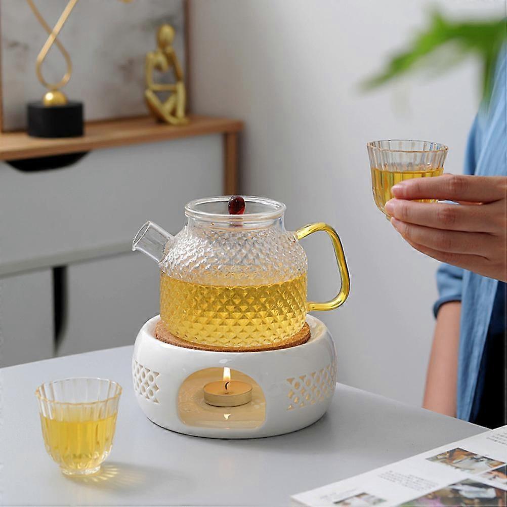 Tea Warmer Ceramic Teapot Heater Base with Cork Stand 14.5x6cm