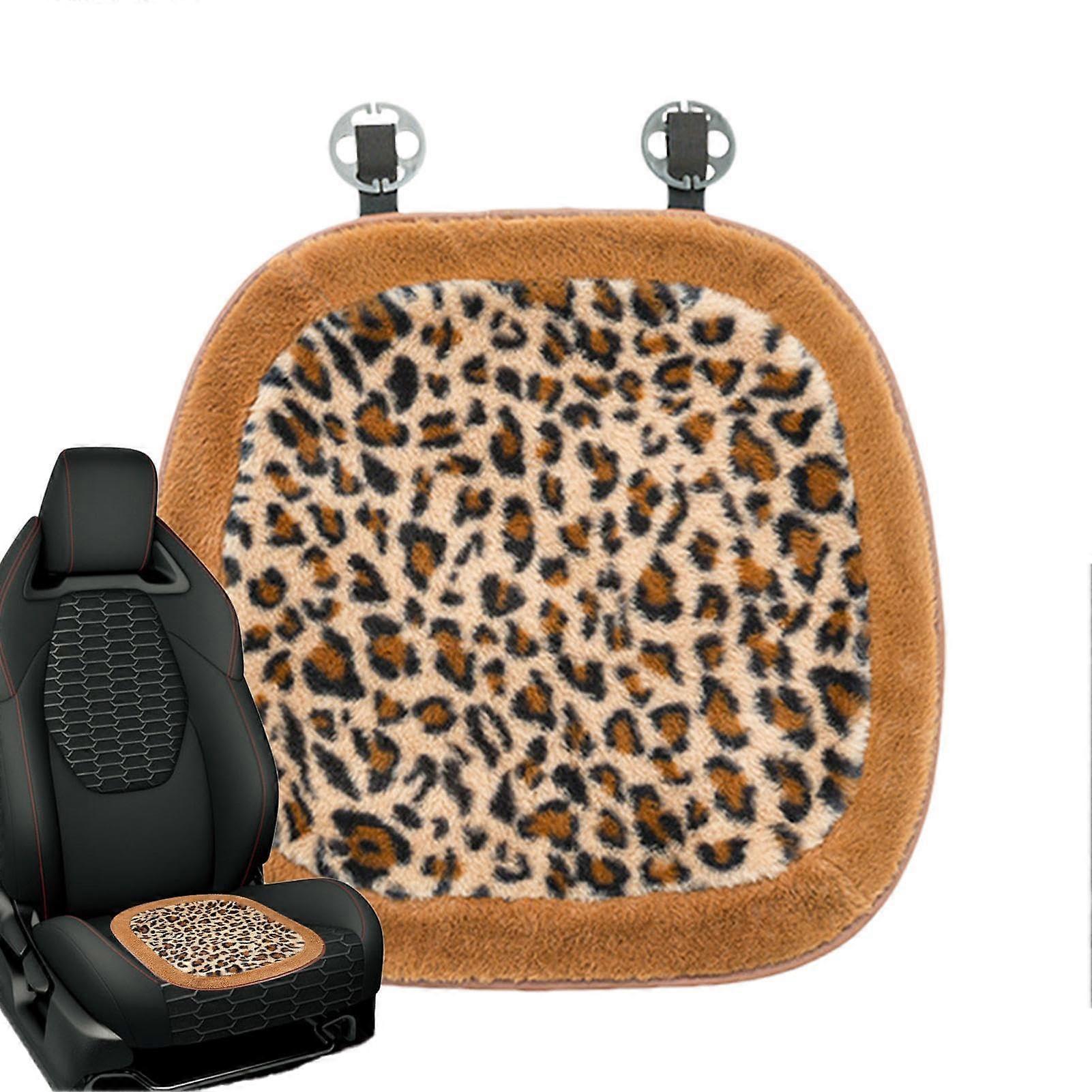 Car Seat Cushion, Plush Leopard Print Vehicle Seat Cushion for Enhanced Comfort, Universal Fit, Soft Material, Stylish Design