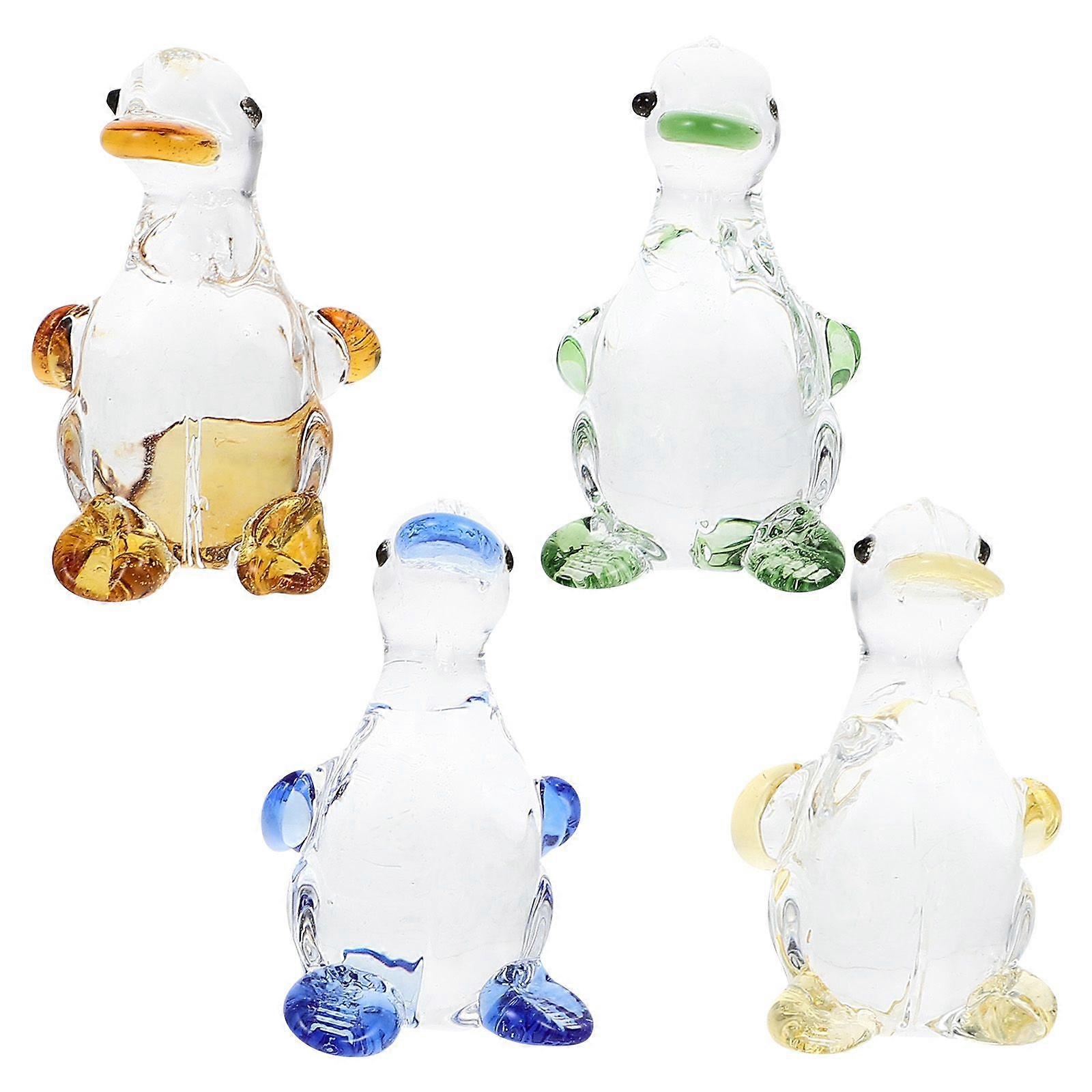 4pcs Crystal Duck Figurine Adorable Duck Decoration Desktop Crystal Animal Sculpture Decor