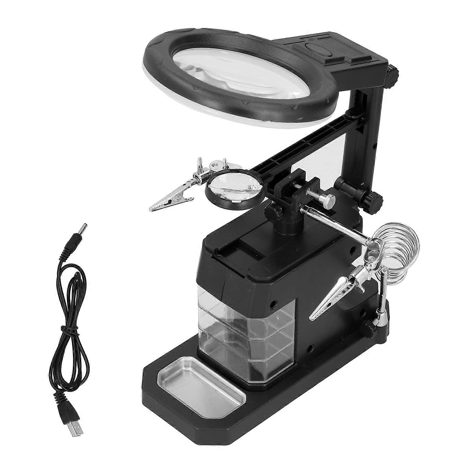 Magnifier Soldering Station LED Light Magnifying Glass Stand USB Powered Workbench Black