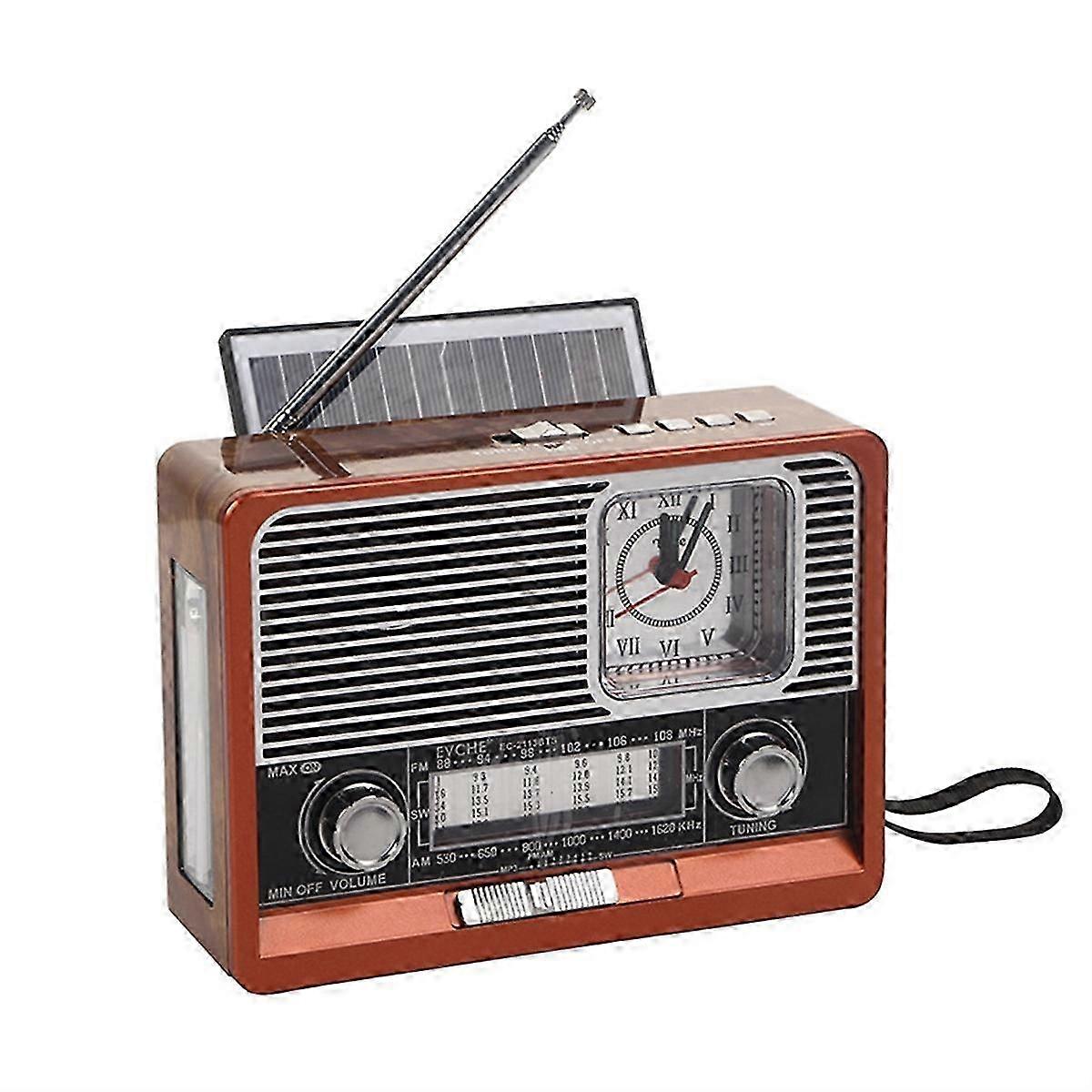 Vintage Solar USB Radio: MP3 Player, Flashlight Speaker & Clock Radio, Rechargeable with Modern Convenience for Your Retro Radios