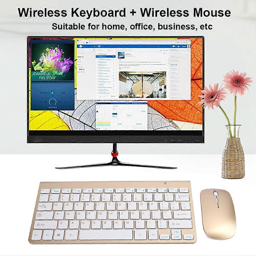 Wireless Keyboard Mouse Set Ultra Thin Mute Mini Home Office Computer Accessories 2.4G(Gold )