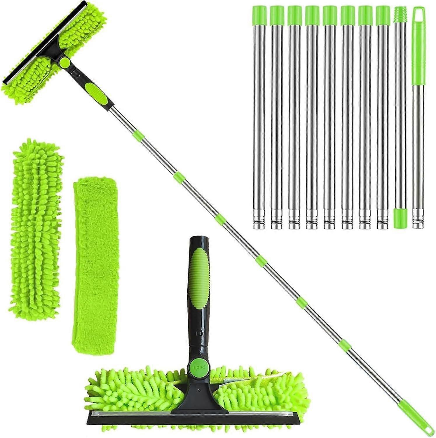 4.5M Window Squeegee Cleaner Tool Kit with Long Handle, 2 in 1 Extendable Window Cleaning Kit with Squeegee and Microfiber Cloth