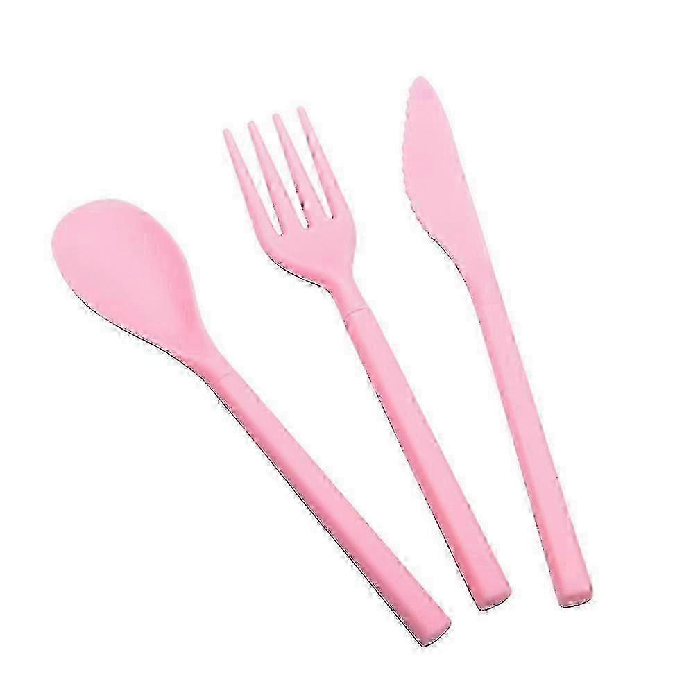 3-Piece Portable Cutlery Set with Spoon, Fork & Knife - Pink ABS Tableware for Travel & Picnics