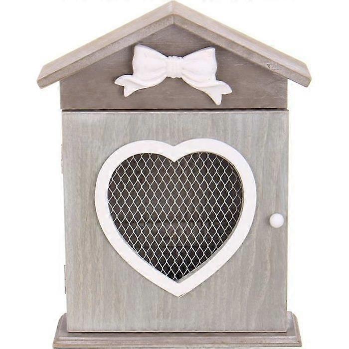 Wall Mounted Wooden Key Box 6 Hooks - European Decor Cabinet Storage Retro Home Heart