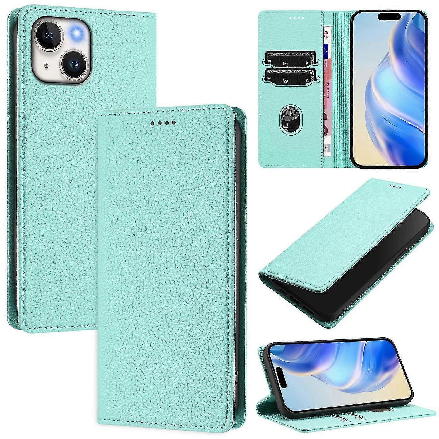 Orange Litchi Texture RFID Blocking Mobile Cover Wallet Case for 15 Devices