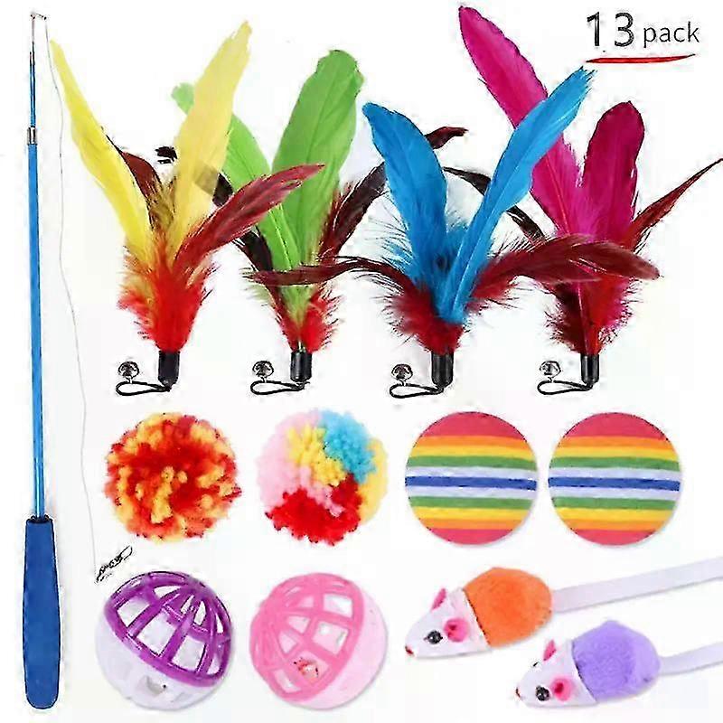 Pets Cat Toys Simulation Fish Mouse Shape Balls & Cat Sticks Funny Rainbow Channel Kitten Stuffed Toy Set - 21 Sets Bundle