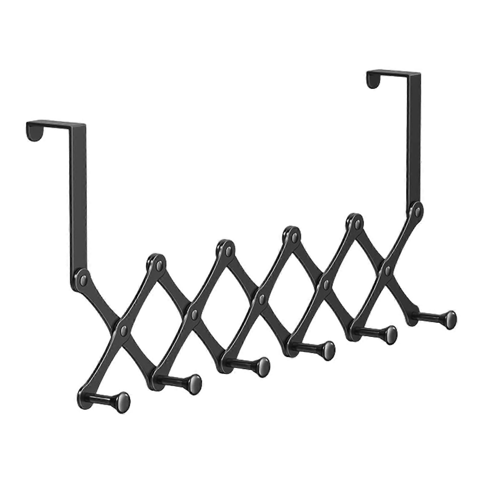 OverTheDoor Hook Rack, Retractable, SpaceSaving 6Hooks Towel Storage Holder, Durable, Easy Install, Black