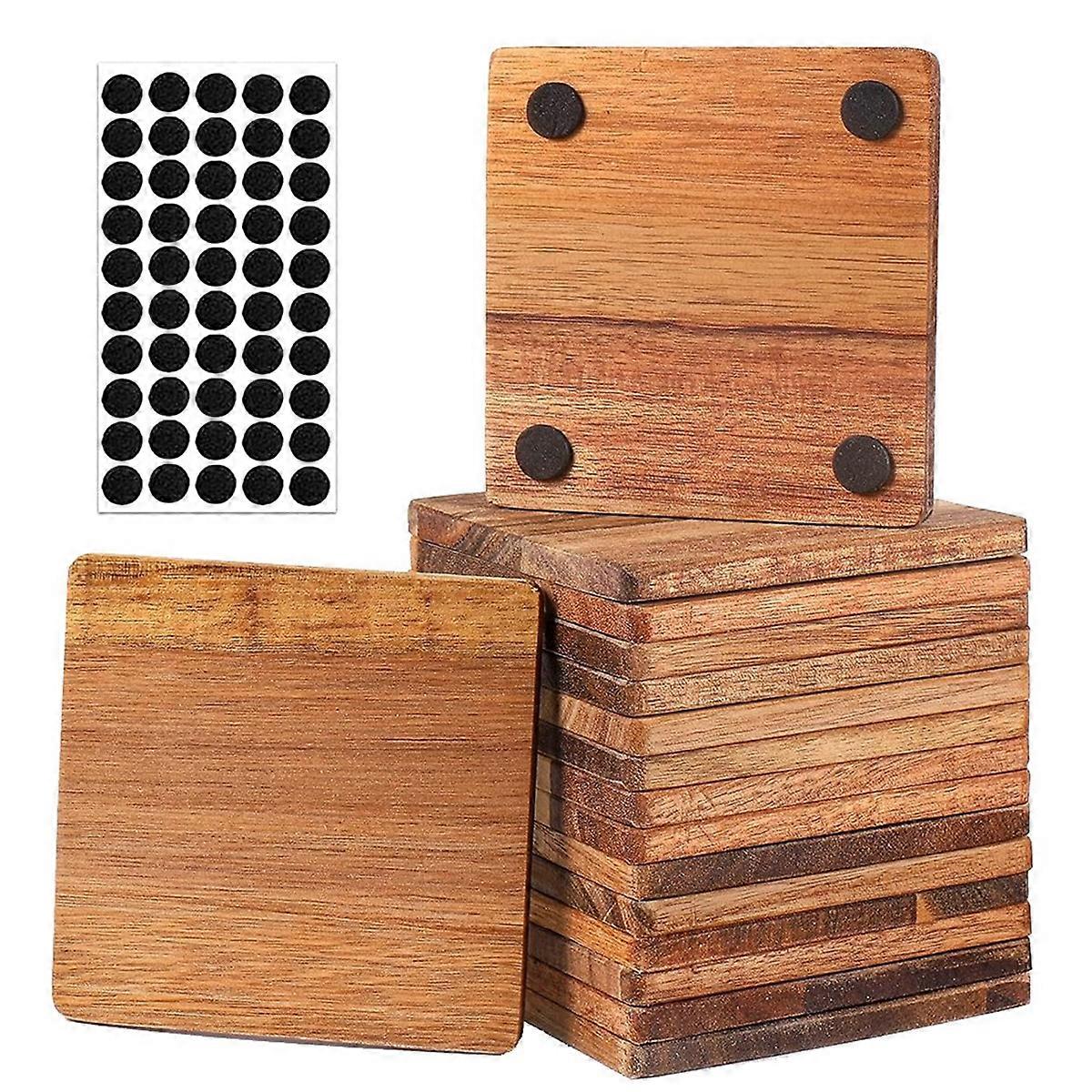 16 Pieces Unfinished Wood Coasters, 4 Inch Square -Wooden Coasters for Crafts with Non-Slip Silicon
