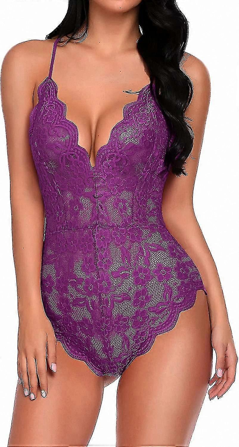 Women's Alluring Lace Bodysuit - Elegant One-Piece Undergarment with Deep V Design