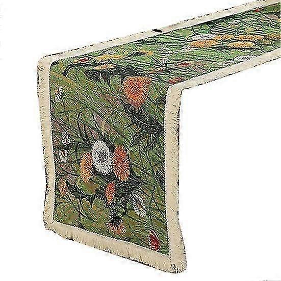 Chemin de table de fête Peinture à l’huile Impression Style Boho Frange Décor Aspect rustique Protection contre les taches de déversement Réutilisable Décoration de table résistante à la chaleur