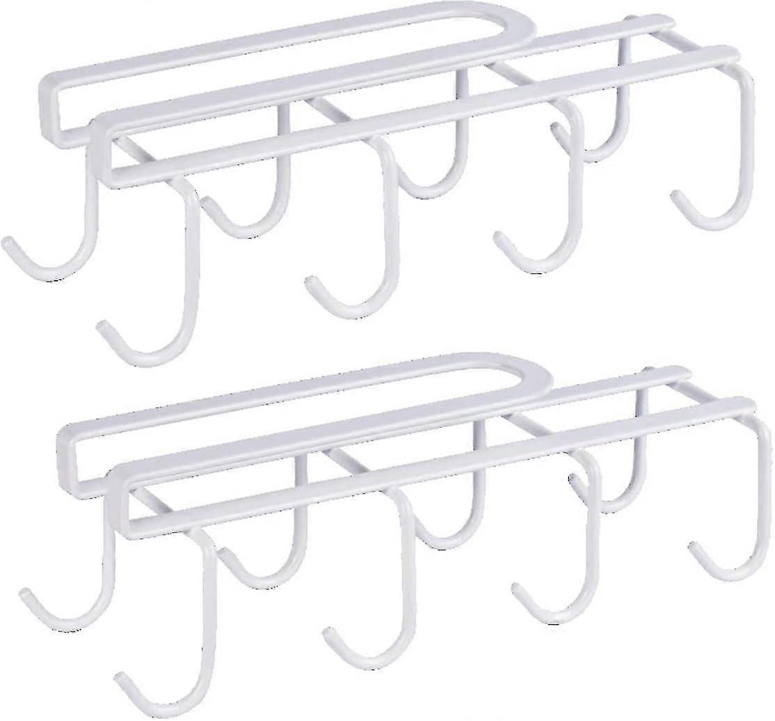 Mug Holder 2pcs Under Shelf Mug Holder White With 8 Hooks Under-cabinet Hanger Rack Iron