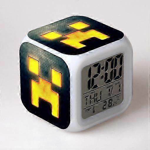 Multifuncional Digital Alarm Clock Minecraft Color-changing Led Alarm Clock-2-cute com luzes LED brilhantes e adesivo Minecraft, bom presente para o seu K