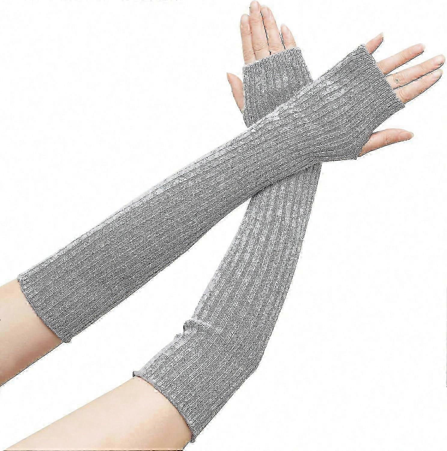 Wool Arm Warmers Long Fingerless Gloves Knit Sleeves With Thumb Hole For Women -szjr