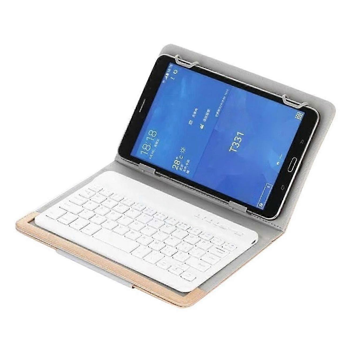 10 Inch Wireless Bluetooth Keyboard with Stand PU Leather Case for Windows Android and IOS Gold